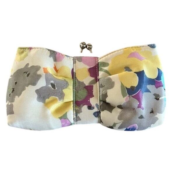 Lulu Townsend Pastel Print Bow Clutch Bag – Floral Satin – 10” x 4.5” - Picture 2 of 4